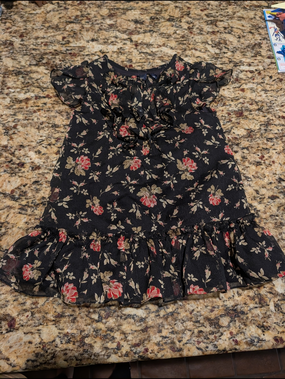 Ralph Lauren Black Floral Ruffle Dress